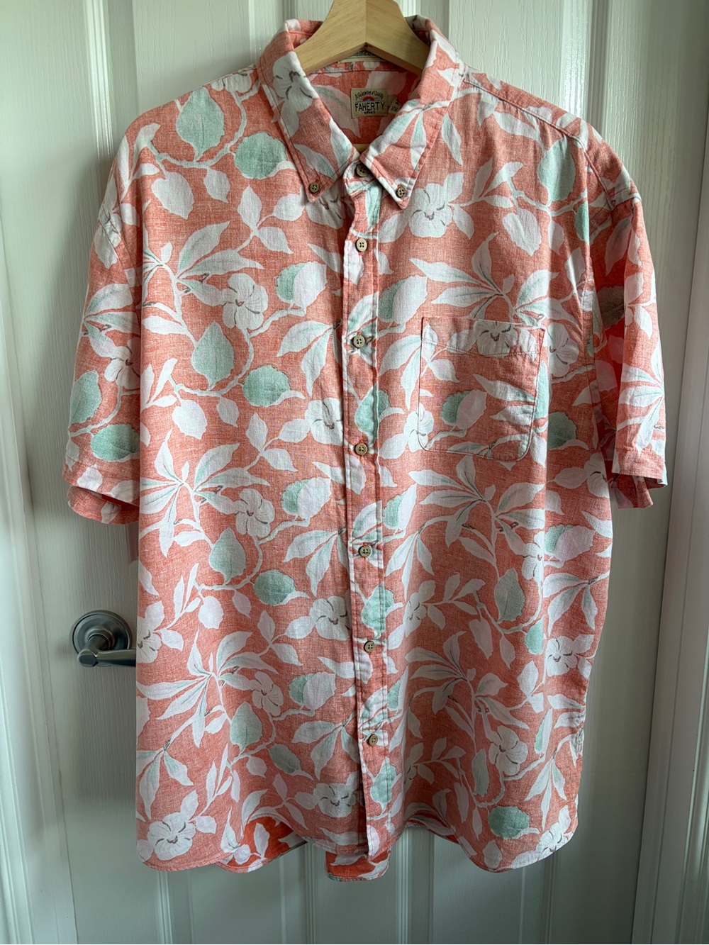 Faherty Breeze Short Sleeve Floral Shirt XXL - Coral